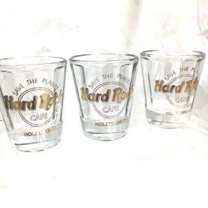 *  Hard Rock Cafe Save The Planet Hollywood Beveled Shot Glasses